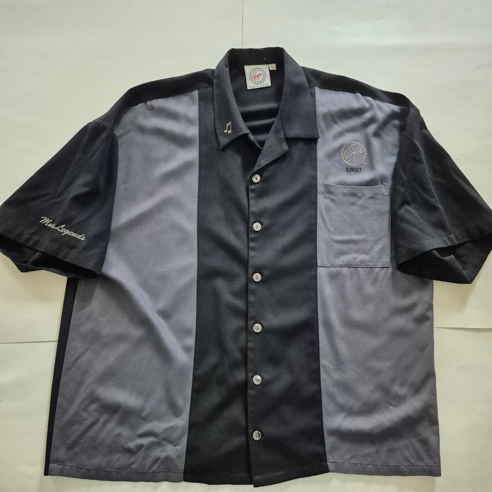 Virgin Clothing Company London Music Legends Bowling Shirt Black Grey Mens L